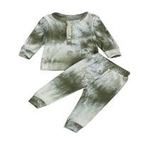 Canrulo Toddler Baby Boy Dječak Outfits pletena kravata boja Dugi rukavi Košulje hlače Padžame Set Sleewwear Army