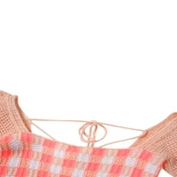 Gulirifei modne žene pleteni usjev gornji kratki rukavi kvadratni vrat kontrastna boja majica pulover majica e