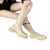 Ženske neklizajuće Ležerne čizme do koljena s okruglim vrhom radne čizme za jahanje s masivnom petom 7,5 kaki