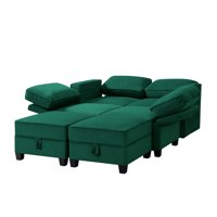 AUKFA 116 Velvet Storage Section Couch za dnevnu sobu, modularni kauč za spavanje u obliku slova U, zelena