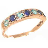 14K Rose Gold Natural Sapphire & Blue Topaz Womens Eternity Ring - 5. - Veličine do dostupne