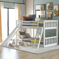 Aukfa mališani, kreveti na kat, dvostruki podni krevet s kabrioletom toboganom i ljestvicama, drveni okvir s niskim