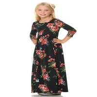 Uklopljena Maksi haljina za djevojčice u boji meda i vanilije s cvjetnim uzorkom, Crna, crvena, velika, za 9 godina
