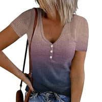 Ženske rebraste košulje kratkih rukava s gumbima u obliku slova u, gornji dio ljetna gradijentna ležerna majica,