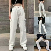 Ženske hlače na rasprodaji ženske Ležerne jednobojne traperice visokog struka duge Traper Hlače uskog dna bijele