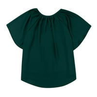Ženske majice s izrezom u obliku slova u, modne jednobojne ženske široke bluze kratkih rukava, zelene majice od