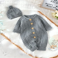 2/ pleteni džemper za novorođenčad za djevojčice i dječake, kombinezon s dugim rukavima na kopčanje, bodi šešir,
