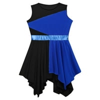 Asimetrična plesna Haljina Bez rukava za juniorke, nepravilni lirski baletni plesni kostim u plavoj i crnoj boji