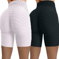 2pcs ženske zgužvane hlače visokog struka s elastičnim bokovima za trčanje, fitness, jogu, biciklističke kratke