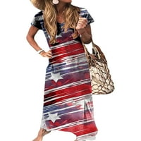 SanviGlor Ladies Maxi haljine US Flag Sundress v Neck Long Dress Wrab Red XL