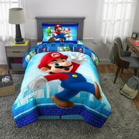 Super Mario Kids Twin krevet u torbi, igračka posteljina, kombinezon i plahte, plava, nintendo