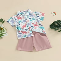 MA & Baby Toddler Boy Summer Outfit Set, majica s gumbom za dinosaur s kratkim rukavima i kratke hlače set
