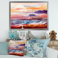 Čamac na oceanu tijekom živopisnog zalaska sunca sjaj uokviren slikati platno umjetnički tisak