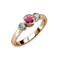 Rhodolit Garnet i Diamond Tri kameni prsten 1. CT TW u 14K ružičastom zlatu.size 6.0