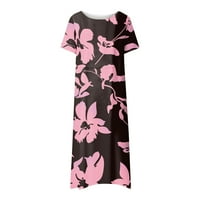 Ljetne haljine za žene kratke rukave maxi dužina gležnjača modna cvjetna haljina okrugle dekolte ružičasta m