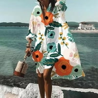 Tking Fashion Womens Summer Sweet Casual košulja s dugim rukavima Vreka Vreka labava cvjetna midi bočna razdvojena