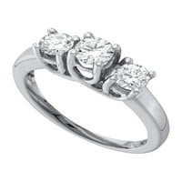 Dijamantna princeza od bijelog zlata od 14 karata s okruglim dijamantom i 3 kamena zaručnički prsten za mladence