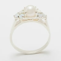 Britanci su napravili 9k bijelo zlato kultivirani Pearl & Opal Womens Cluster Ring - Veličina Opcije - Veličina