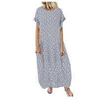 Wendunide haljine za žene žene casual polka dot print kratki rukavi okrugli vrat maxi haljina crna crna