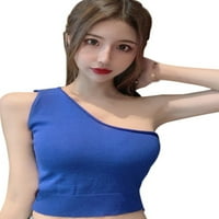 OCHINE Ženske pletene usjev vrhunac Slim Fit Shil Beyveless Solid Boja Off One Shoroy Bluu Tube Top Top prsluk