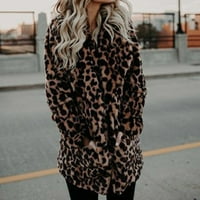 Žene leopard print Ugodna plišana jakna od fleka srednje dužine modni modni fau krzno pahuljasti kaput zimski