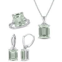 Miabella Women's 17- carat T.G.W. Octagon zeleni kvarc i bijeli Topaz Sterling Silver Twist Design Pasitaire Leverback