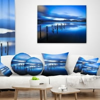 DesignArt Blue Lake Sunset s pristaništem - pejzažni jastuk za bacanje fotografije - 16x16