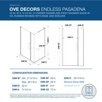 OVE Decors Pasadena u. L in. W in. H Corner tuš komplet W okreta bez okvira za tuširanje u Orb W Policama i tavi