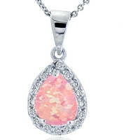 Stvorena ružičasta Opal i CZ Sterling Silver suza ogrlica, 18