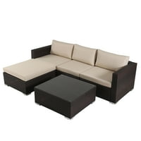 Fasiola sjedala Outdoor Wicker Sectional Sofa Set s aluminijskim okvirom i jastucima, multibrod, bež