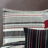 7-dijelni set pokrivača za poplune, Kraljevski, crni, bijeli i crveni, Prugasti, sjenčani, polifil punjenje