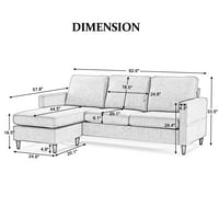 Aukfa konvertibilni sekcijski kauč - moderna kauč u obliku slova L u obliku slova s ​​3 sjedala s reverzibilnim