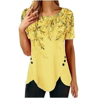 Inleife plus ljetni vrhovi ženski modni tiskani gumbi za labave majice kratki rukavi bluza okrugli vrat casual
