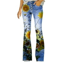 široke hlače Ženske duge Ležerne široke hlače s printom po izboru, udobne lepršave hlače, lanene hlače u žutoj