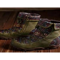 Oucaili ženske čizme bočno patentni boot boot casual retro čizme ravne čipke up zimske cipele žene bootie zeleno