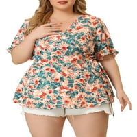 Jedinstveni prijedlozi Ženska bluza Plus Size s cvjetnim volanima i rukavima-fau vrhovi pepluma i omota