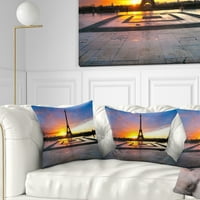 DesignArt Paris Eiffel Towerat Prekrasan izlazak sunca - Pejzažni jastuk za bacanje fotografije - 16x16