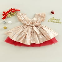 & Božićna odjeća za djevojčice u kontrastnoj boji sa šljokicama i mašnom leteća mrežasta haljina za malu djecu