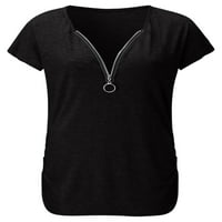 Ženske ljetne majice kratkih rukava majica s patentnim zatvaračem ženski casual pulover praznična Majica crna
