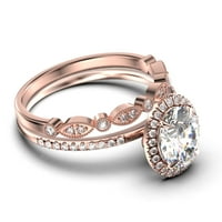 Set vjenčanih prstenova Art Deco, zaručnički prsten od moissanita ovalnog reza od 2 karata, zaručnički prsten