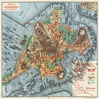 Karta: Boston, 91880. Stari I Novi Boston. Karta Bostona, Massachusetts, 91880, Justina Vinzora, Koja Prikazuje