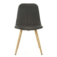 Grandview Vanjski pleteni stolice s svijetlo smeđim drvenim gotovim metalnim nogama, set od 2, multibrown