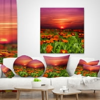 Dizajnersko cvijeće za zalazak sunca s crvenim nebom - jastuk s printom modernog krajolika-16.16