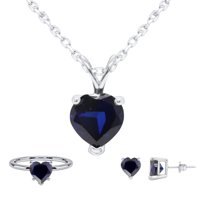 Karat Oblik srca simuliran plavi safirski pasijans fini nakit set- privjesak za srce s 18 lancem, naušnice, prsten