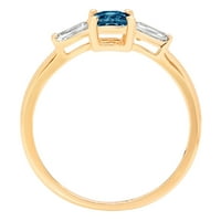 0K dijamantni smaragdni rez, prirodni londonski plavi topaz, 14k prsten od žutog zlata s tri kamena od 9,25