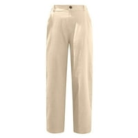 Ženske Ležerne hlače s džepovima i gumbima elastični pojas udobne ravne hlače u bež boji;