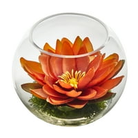 Gotovo prirodni 8 Lotus Umjetni aranžman u staklenoj vazi, smeđa