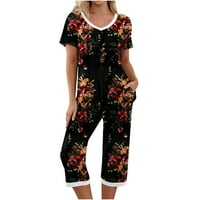 Ženska odjeća za spavanje dvodijelni Kompleti Pidžame s kratkim rukavima, Kompleti za odmor s izrezom u obliku