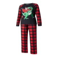 Božićni obiteljski pidžama Set, majica s printom dinosaura Djeda Mraza + karirane hlače