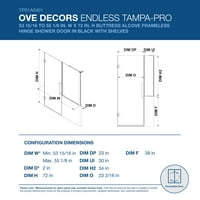 OVE DECORS TAMPA-PRO 55- in. W in. H Alcove bez okvira šarki tuš vrata u crnoj ploči s panelom za jačanje